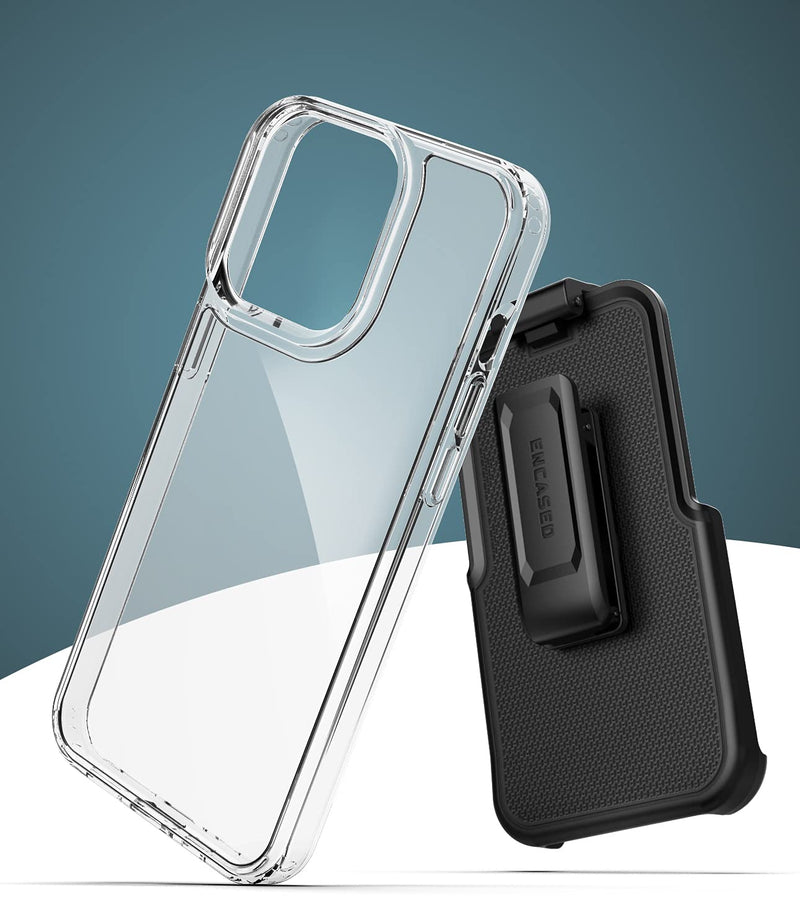  [AUSTRALIA] - Encased Belt Case Designed for iPhone 13 PRO Clear Back Case with Clip (2021) Transparent Phone Case with Holster