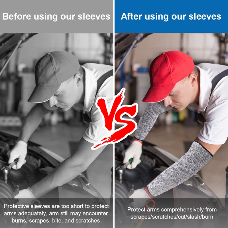  [AUSTRALIA] - 2 Pairs Cut Resistant Sleeves - Arm Protectors for Thin Skin and Bruising - Heat Resistant Welding Sleeves with Thumb Hole for Men Women, Safety Protective Arm Guards for Welding Gardening Kitchen