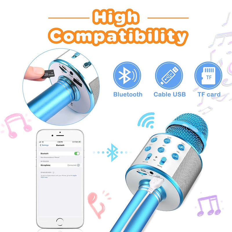 [AUSTRALIA] - Wireless Karaoke Microphone for Kids,Evassal Kids Microphone for Birthday Gifts,Toys for 4-14 Year Old Girls Boys Blue