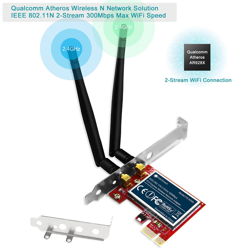  [AUSTRALIA] - FebSmart Wireless N 2.4GHz 300Mbps PCIe Wireless Network Adapter for Windows 10 8.1 8 7 XP Server(32/64bit) and Linux PCs ,PCIe WiFi Card,PCIe WiFi Adapter(FS-N300)