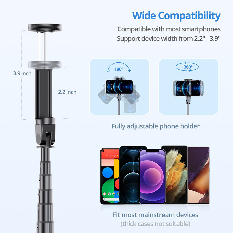 ATUMTEK 60" Selfie Stick Tripod, All in One Extendable Phone Tripod Stand with Bluetooth Remote 360° Rotation for iPhone and Android Phone Selfies, Video Recording, Vlogging, Live Streaming, Black 60" - LeoForward Australia