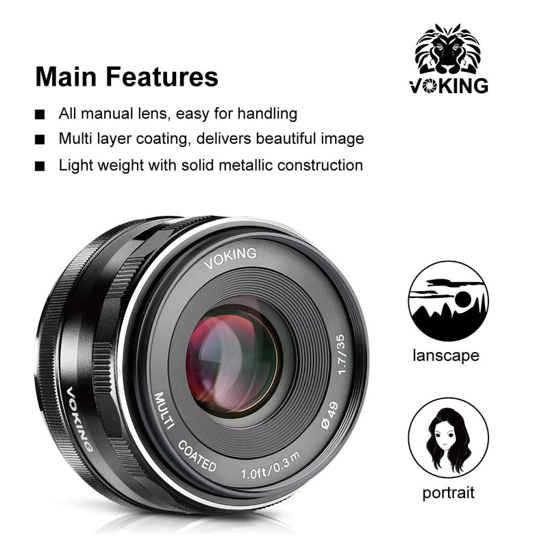  [AUSTRALIA] - Voking 35mm F1.7 Large Aperture Manual Fixed Lens APS-C Compatible with Sony E Mount Mirrorless Cameras NEX 3 3N 5 NEX 5T NEX 5R NEX 6 7 A6400 A5000 A5100 A6600 A6000 A6100 A6300 A6500 A3000