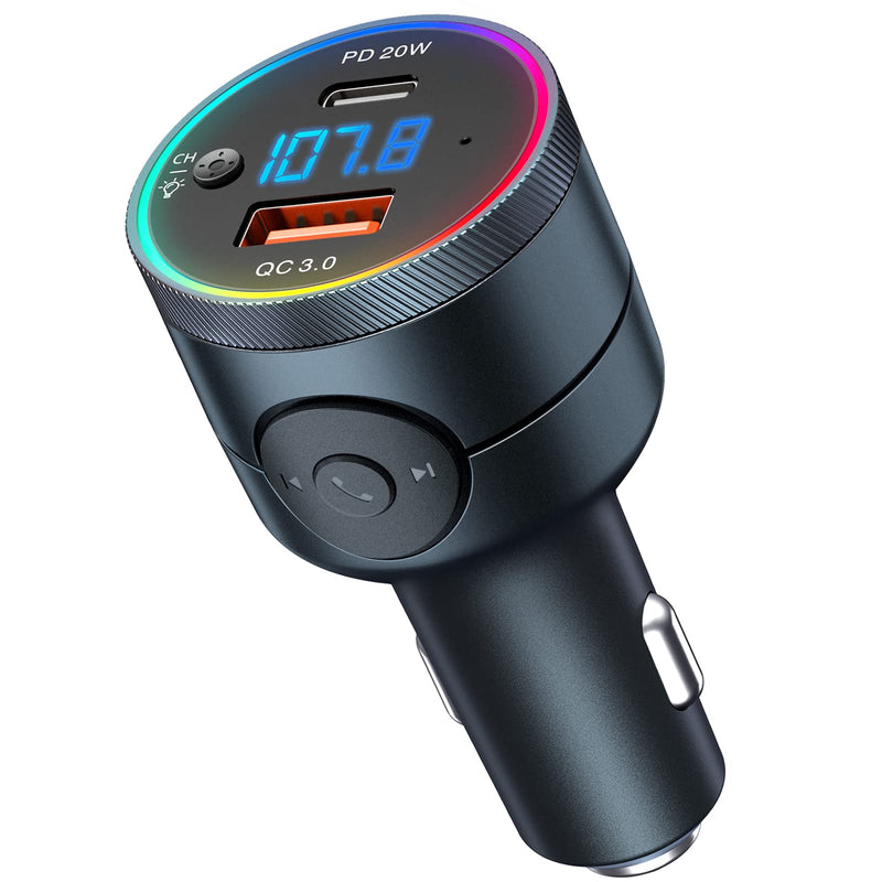  [AUSTRALIA] - Octeso New Bluetooth Car Adapter - FM Bluetooth Transmitter Car with PD 20W & QC3.0 Quick Charge, Hands-Free Calls, Hi-Fi Music, Siri/Google Assistant, RGB Backlit, Aux Out Brown