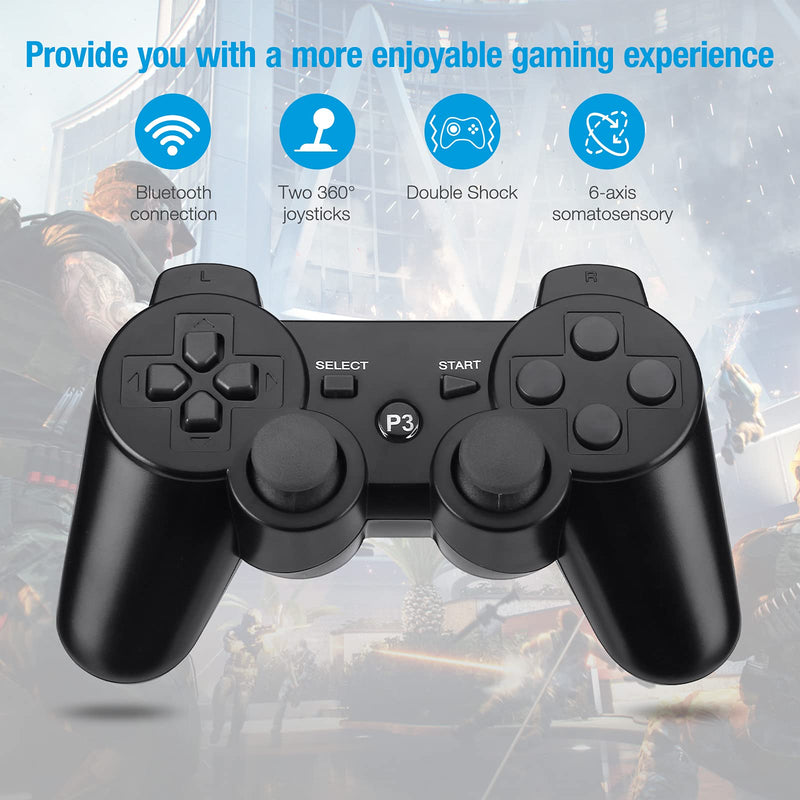  [AUSTRALIA] - Powerextra Wireless Controller Compatible with PS-3, 2 Pack High Performance Gaming Controller with Upgraded Joystick for Play-Station 3 (Black)