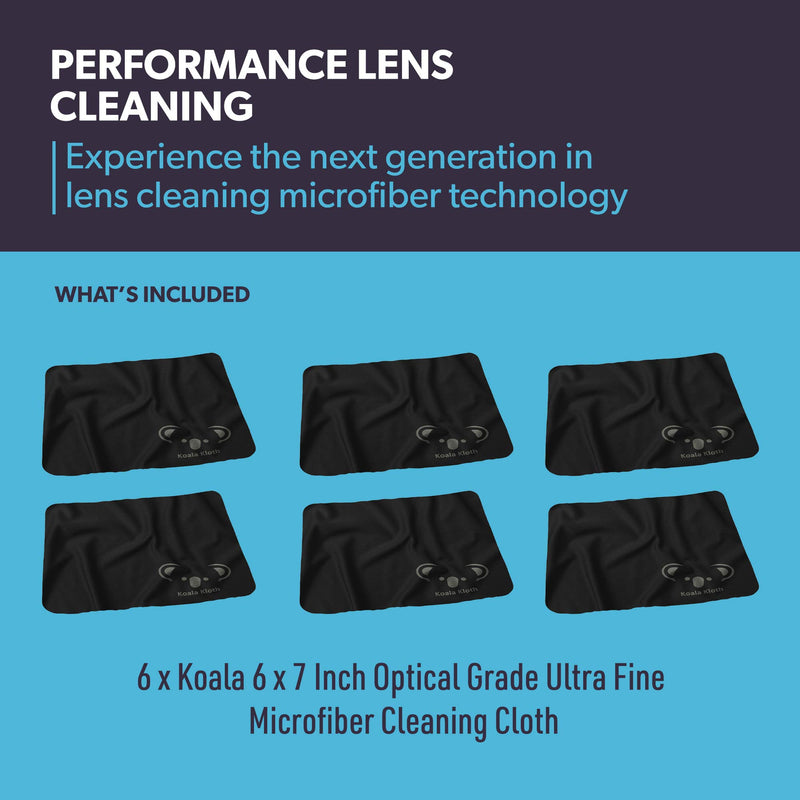 Koala Lens Cleaning Cloth | Japanese Microfiber Glasses and Screen Cleaner | Safe for All Multi-Coated Eyeglass and Camera Lenses (Pack of 6) 6" x 7", 6 Pack - LeoForward Australia