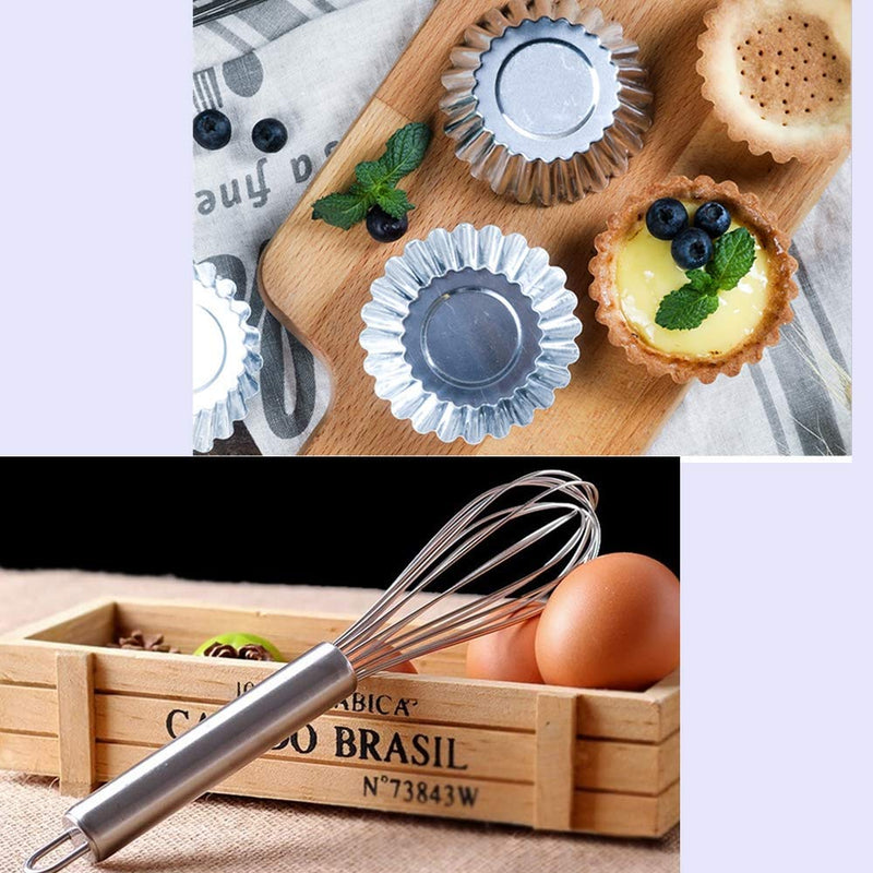  [AUSTRALIA] - Egg Tart Molds（ Middle 3.07In）and（ Large 3.74In ）are Reusable Aluminum Baking Tools（24 Pcs）with 1 whisk/Cake Cookie mould Tin cups