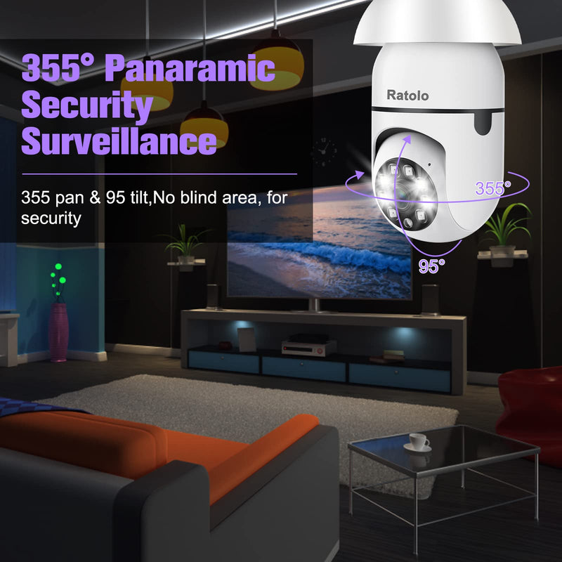  [AUSTRALIA] - Security Camera with 64GB Memory Card(2 Packs) 1080P Wireless WiFi Outdoor Home E27 360 Degree Panoramic Security IP Camera Motion Detection and Alarm Two-Way Audio 2PC & 64GB card