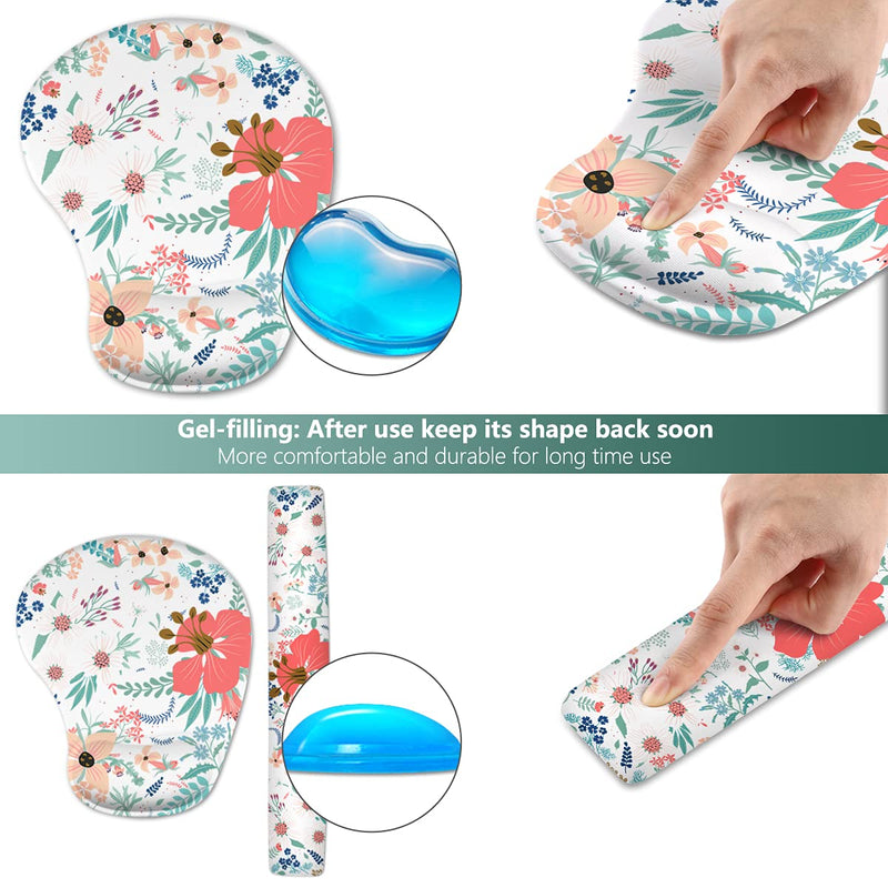 DONGKE Gaming Mouse Pad with Wrist Support and Keyboard Wrist Pad Set, Ergonomic Mousepad with Non-Slip PU Base, Home/Office Working Studying Pain Relief & Easy Typing, Flower W Beautiful Flowers White - LeoForward Australia