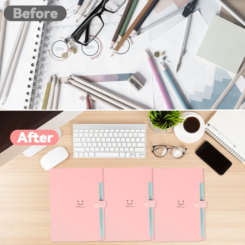 [AUSTRALIA] - Aukuel File Folders, Expanding A4 Letter Size Accordion Document Organizer with 5 Pockets, Plastic Travel Folders, 12 Labels Included (Pink)