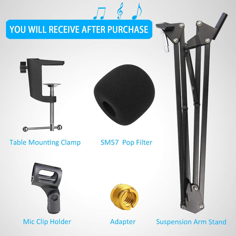  [AUSTRALIA] - SM57 Mic Stand with Pop Filter - Microphone Boom Arm Stand with Foam Windscreen Cover for SM57-LC Cardioid Dynamic Microphonee by YOUSHARES