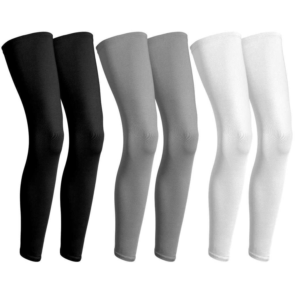  [AUSTRALIA] - 3 Pairs Full Compression Leg Sleeves UV Protection Outdoor Sports Cycling Black, White, Grey Large