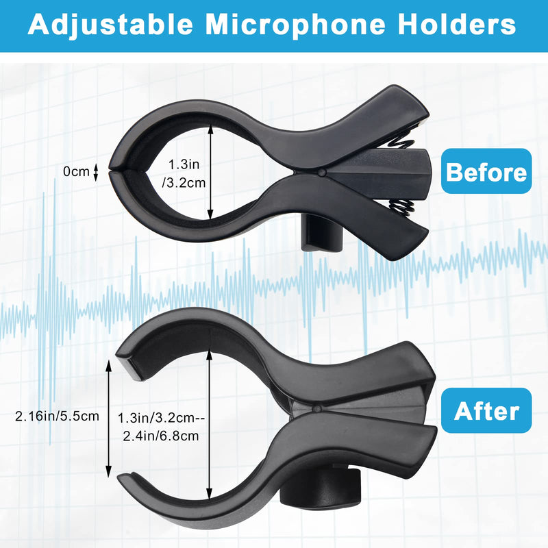  [AUSTRALIA] - Adjustable Microphone Holder Clip, 1 Pcs Plastic Spring Mic Clip, Microphone Stand Outer Diameter Between 32mm to 60mm with 1pcs 5/8" to 3/8" Screw Adapter, Black (Black-1PCS)