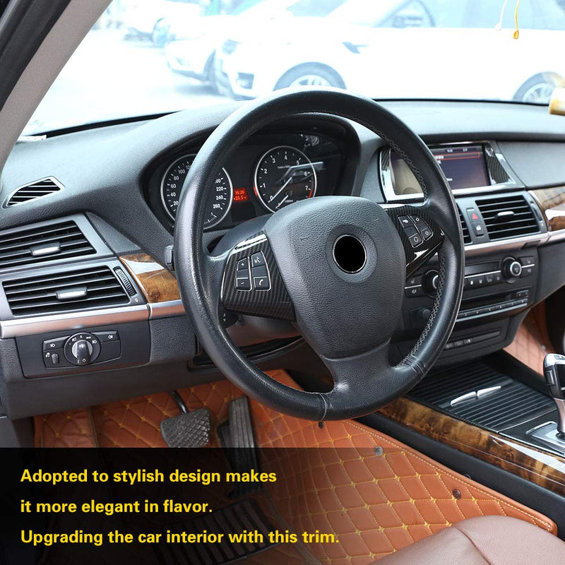  [AUSTRALIA] - Steering Wheel Button Trim, 2pcs Carbon Fiber Steering Wheel Button Frame Decoration Cover Trim Sticker Decor for X5 E70 2008-2013