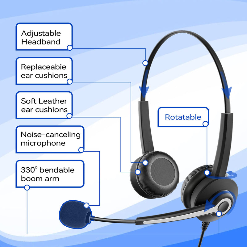  [AUSTRALIA] - Corded Telephone Headset RJ9, with Noise Canceling Mic Mono, for 2465 2564 480 6402D A100 S10 300 301 430 DTU-8 DTU-16 5010 5020 and Other Office Landline Deskphones(New) NEW F602S2