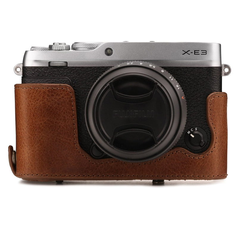  [AUSTRALIA] - MegaGear MG1340 Ever Ready Genuine Leather Camera Case & Strap for Fujifilm X-E3 (23mm & 18-55mm) with Battery Access, Light Brown