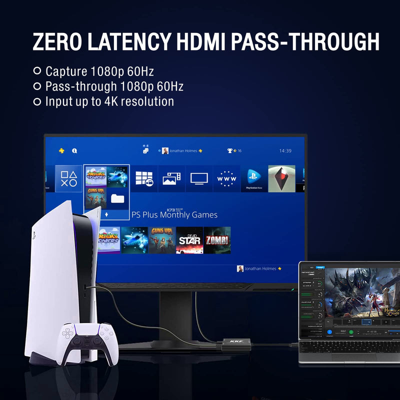  [AUSTRALIA] - KKF HDMI Video Capture Card, 4K USB 3.0 Capture Card for Live Streaming and Recording, 1080P 60FPS Game Capture Device Work on PS5 PS4 Xbox Nintendo Switch 3ds DSLR OBS with HD Ultra-Low Latency USB A 3.0