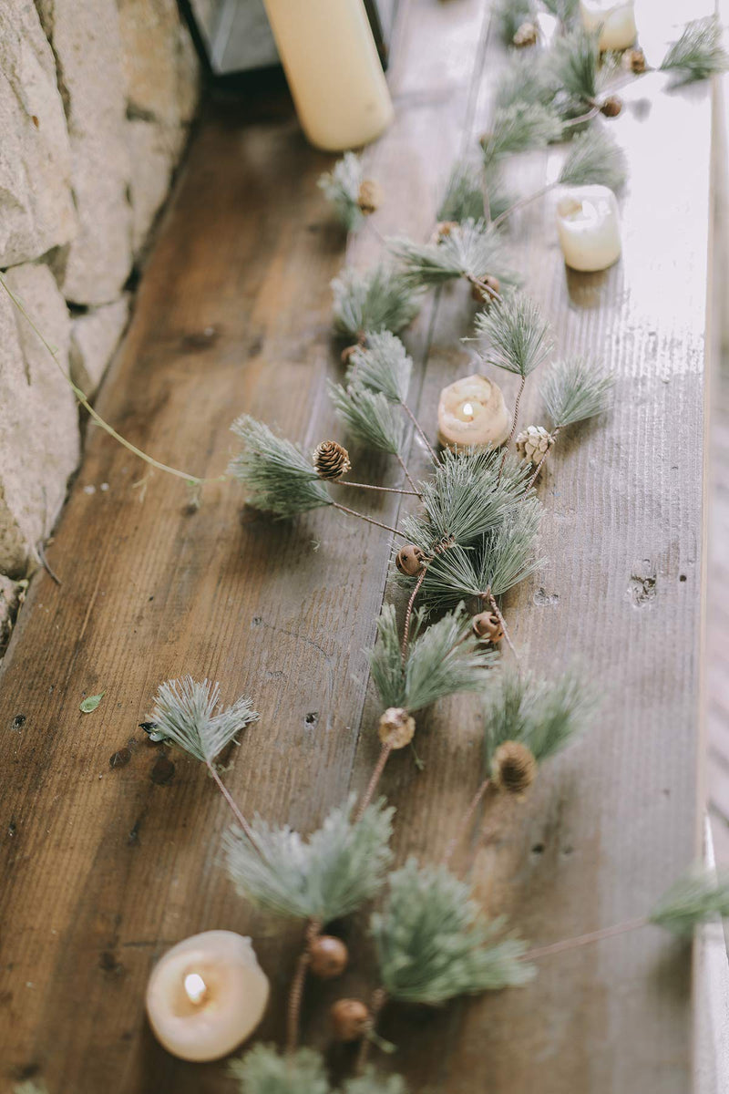 [AUSTRALIA] - MISSPIN 6 Feet Artificial Christmas Garland Smokey Pine Garland with Pine Cones and Red Berry Garland (Pine Cones Garland, 1) Pine Cones Garland