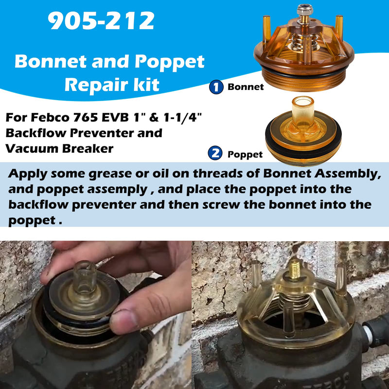  [AUSTRALIA] - 905-212 Bonnet and Poppet Repair kit & 905-052 Check Valve Assembly Repair Kit & Canopy for Febco 765EBV 1" & 1-1/4" 765 Backflow Preventer and Vacuum Breaker