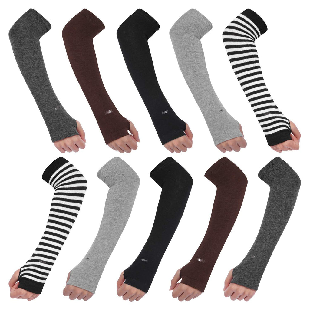  [AUSTRALIA] - 5 Pairs Knit Arm Warmers Thumb Hole for Women Girls, Wrist Fingerless Gloves Long Sleeve Mittens