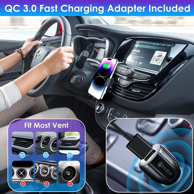  [AUSTRALIA] - Qoosea for Z Flip 5 Car Mount Z Flip 4 Car Mount 15W Dual Coils Fast Wireless Car Charger Charging Station Smart Qi Car Holder for Air Vent Dashboard for Samsung Galaxy Z Flip 4/3/2,iPhone 14