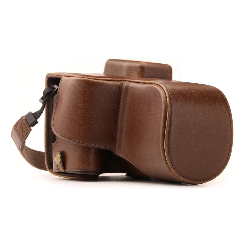  [AUSTRALIA] - MegaGear Ever Ready Leather Camera Case Compatible with Canon EOS Rebel SL3, Kiss X10, Rebel SL2, Kiss X9 18-55mm Lens Dark Brown