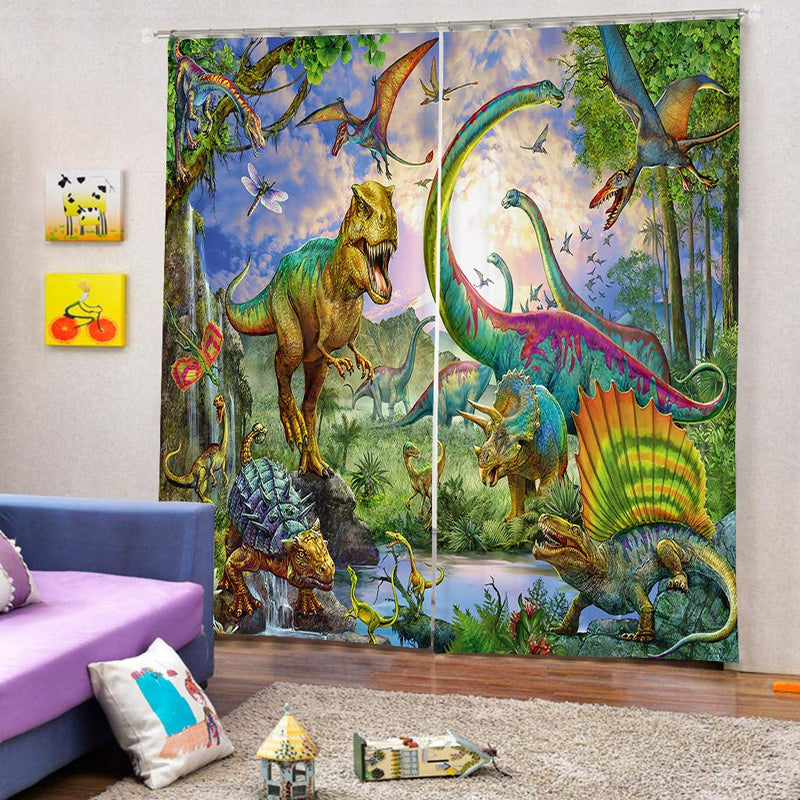  [AUSTRALIA] - Sevendec Dinosaur Curtain Cartoon Anicient Animals Jurassic Curtain Panel for Kids Livingroom Kitchen Bedroom Decor 2 Panels W27.5 x H39 W27.5" x H39" Dinosaur-3