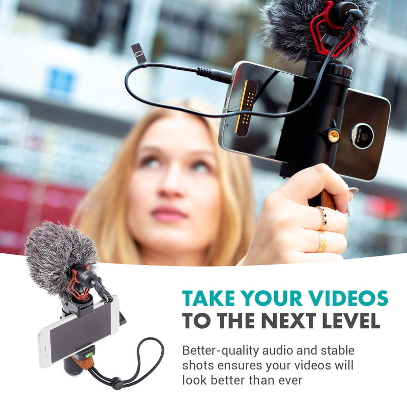  [AUSTRALIA] - Movo Smartphone Video Rig with Tripod, Shotgun Microphone, Grip Handle, Wrist Strap Compatible with iPhone, Android and Other Smartphones - Perfect for TIK Tok or Vlogging Equipment