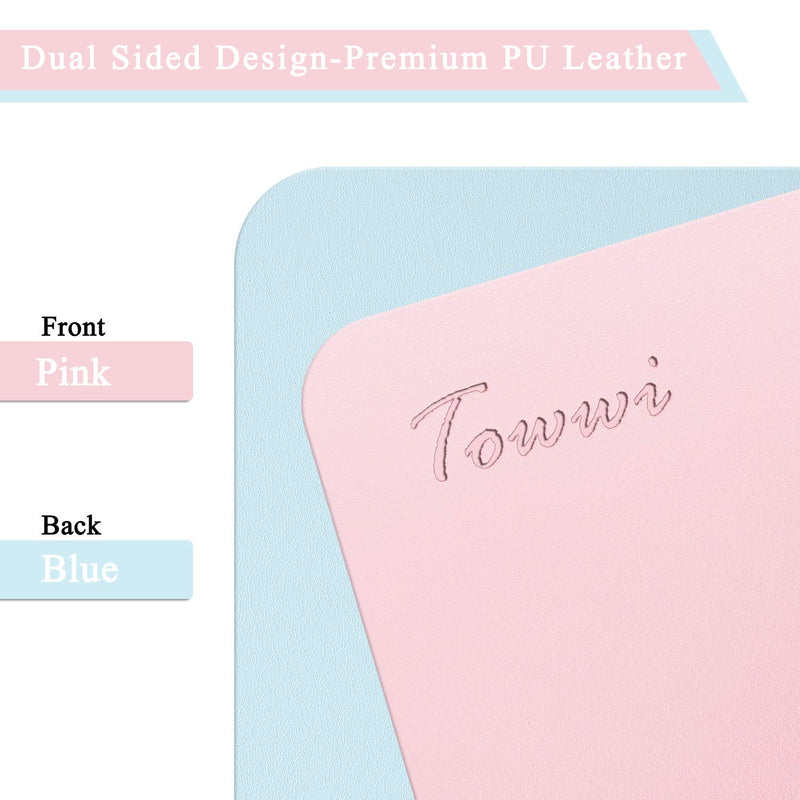 TOWWI Dual Sided Desk Pad, 32" x 16" PU Leather Desk Mat, Waterproof Desk Blotter Protector Mouse Pad (Blue/Pink) Blue/Pink 32" x 16" - LeoForward Australia