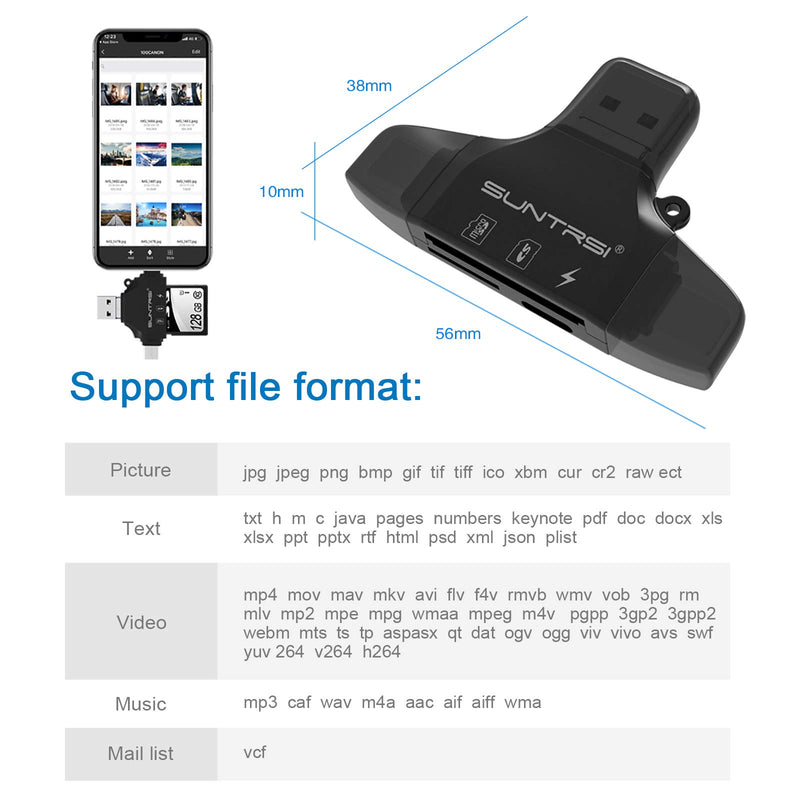  [AUSTRALIA] - 4 in 1 SD Card Reader for iPhone ipad Android Mac PC Camera,Micro SD Card Reader SD Card Adapter Portable Memory Card Reader Trail Camera Viewer Compatible with SD and TF Card black