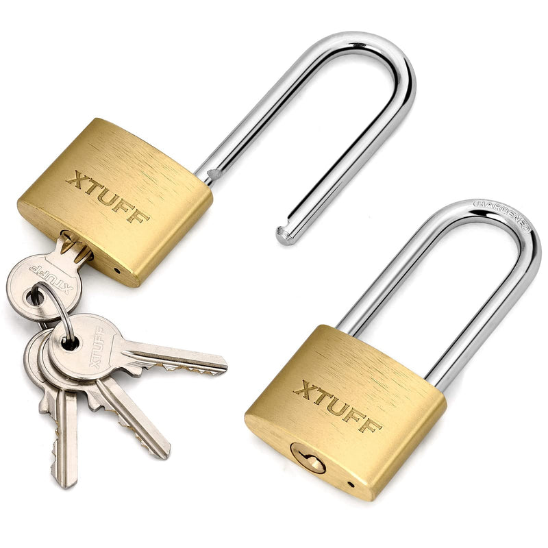  [AUSTRALIA] - XTUFF Padlock with Key, Solid Brass Keyed Padlock, Locker Locks with Key, 2.3 Inch Long Shackle for Indoor and Outdoor Sheds, Hasp Storage Unit School Gym Locker, Fence, Toolbox 2 Pack