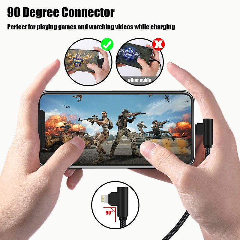  [AUSTRALIA] - Osecet iPhone Charger 3ft MFi Certified 3 Pack 90 Degree Nylon Braided Lightning Cable Right Angle iPhone Charging Cord for iPhone 13 12 11 Pro X XS XR 8 Plus 7 6 5 and More (Black, 3 FT) Black