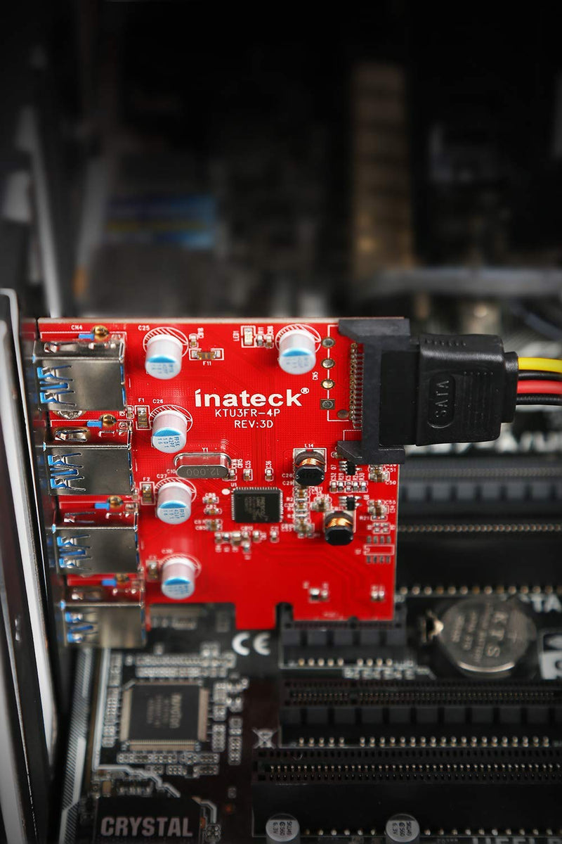  [AUSTRALIA] - Inateck PCI-e to USB 3.0 (4 Ports) PCI Express Card and 15-Pin Power Connector, Red (KT4001)