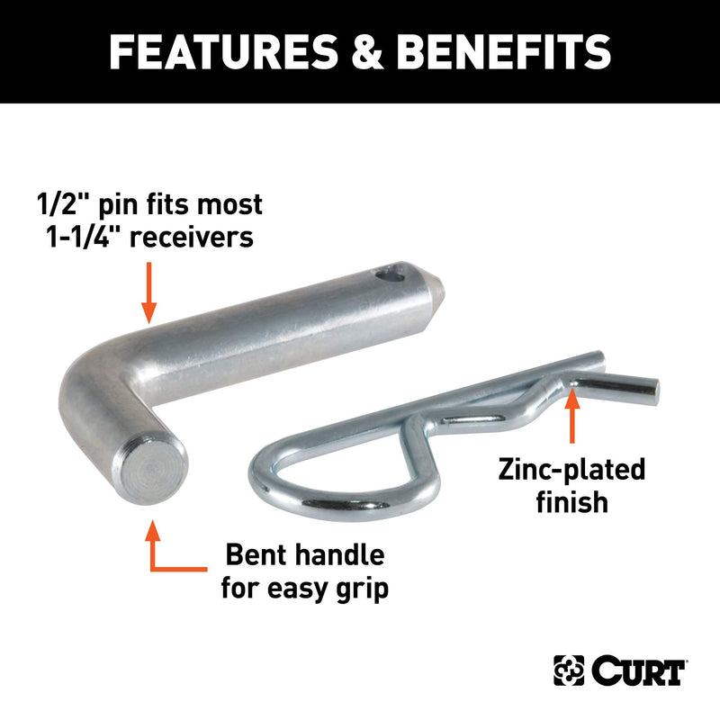  [AUSTRALIA] - CURT 21400 Trailer Hitch Pin & Clip, 1/2-Inch Pin Diameter, Fits 1-1/4-Inch Receiver