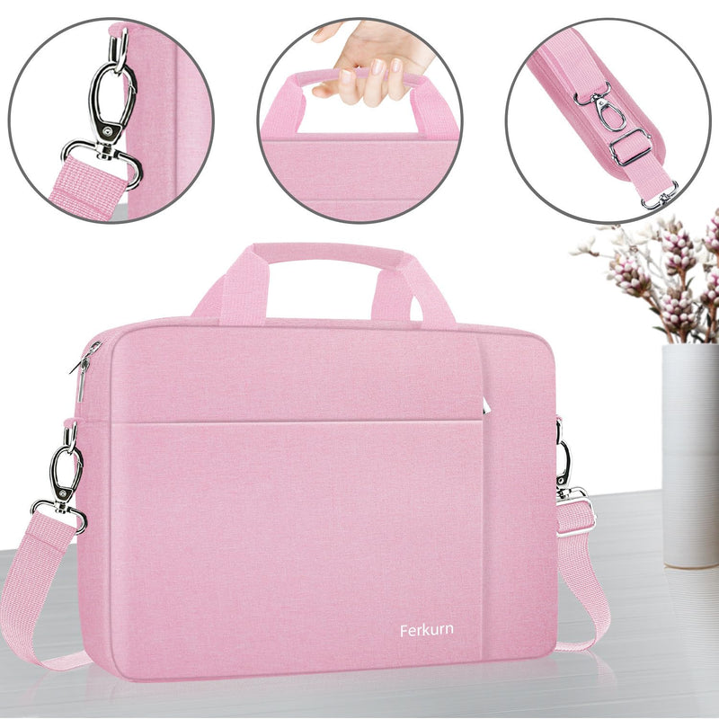  [AUSTRALIA] - Ferkurn 14 15 15.6 Inch Laptop Bag Women Men Computer Bag for HP Pavilion/Surface Laptop/Dell Inspiron XPS/Lenovo Thinkpad Ideapad/ASUS Vivobook/Acer Chromebook,Shoulder Carry Briefcase Messenger Case Pink