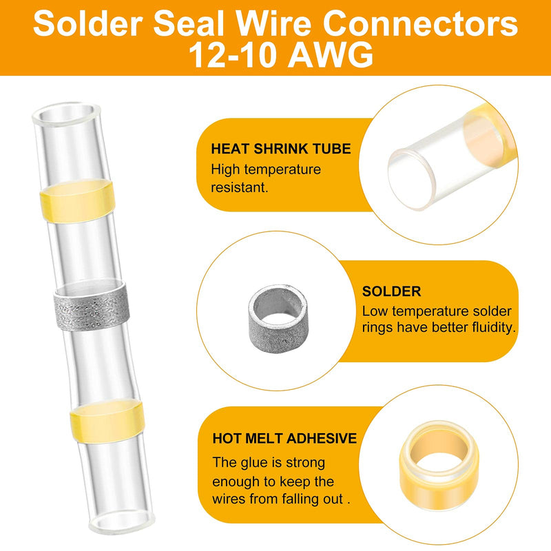  [AUSTRALIA] - 150 Pieces Solder Seal Wire Connector Heat Shrink Butt Connector Waterproof Insulated Electrical Butt Splice Wire Terminals Automotive (12-10 AWG, Yellow)