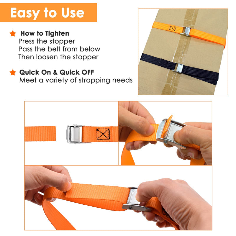  [AUSTRALIA] - Acelane Lashing Straps 10' x 1'' Cam Buckle Tie Down Straps Heavy Duty Up to 800lbs for Cargo, Luggage, Bicycles, Motorcycles, Kayaks, Surfboards, Furniture & Moving Appliances (4PCS, Black & Orange)