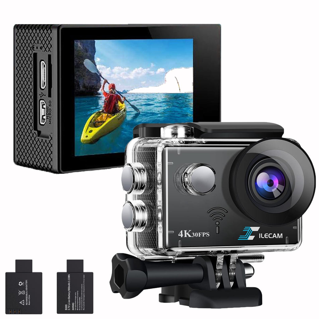  [AUSTRALIA] - Action Camera 4K 30FPS, WiFi, Waterproof Camera Underwater 98ft，170 Degree Wide Angle Sports Camera，2*Battery and Multifunctional Accessories Package (4K)