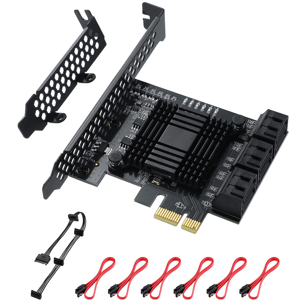  [AUSTRALIA] - MZHOU PCIe SATA Card 6 Port, 6Gbps SATA 3.0 PCIe Card，Support 6 SATA 3.0 Devices, with 6 SATA Cables &SATA Power Splitter Cable and Low Profile Bracket（JMB575+1061 Chip） 6port SATA 1x （ASM1061）