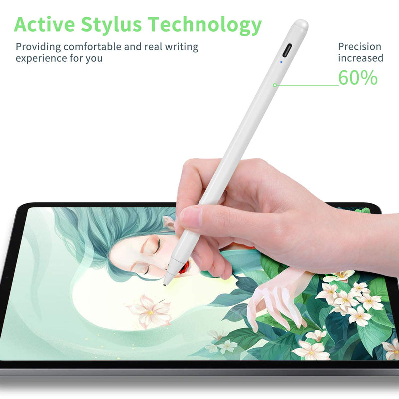 Electronic Stylus for iPad Mini 4 7.9" 2015 Pencil,Active Capacitive Pencil Compatible with Apple iPad Mini 4 7.9-inch Stylus Pens,Good on Drawing and Writing Type-C Rechargeable Pen, White - LeoForward Australia
