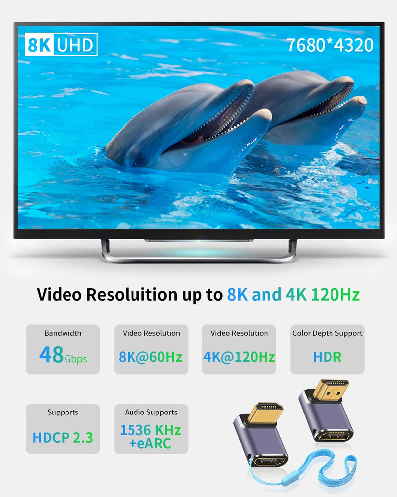  [AUSTRALIA] - Duttek 8K HDMI 90 Degree Adapter (2 Pack), Up&Down Angle HDMI Adapter, 48Gbps HDMI Male to Female Adapter Extender Connector with LED Working Indicator for Laptop,DVD,TV, Monitors Up and Down Angle