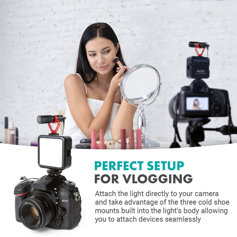  [AUSTRALIA] - Movo LED XS Portable Rechargeable LED Video Light with Soft Light Diffuser, and Shoe Mount - Compatible with DSLR Camera or Go Pro Rig - Small LED Light for Vlogging, Webcam, Streaming, Photography