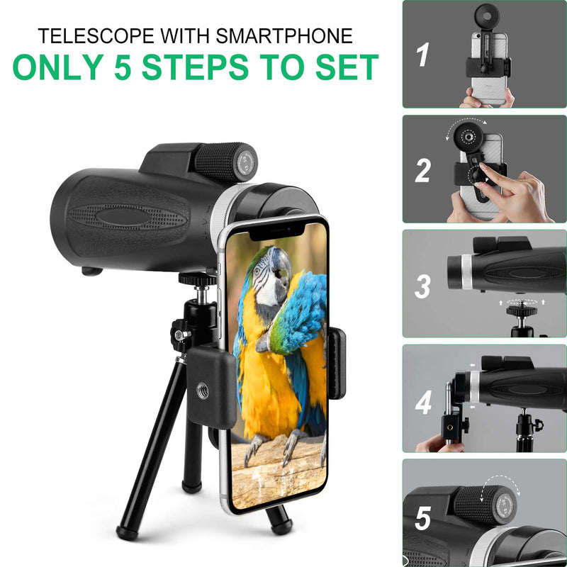  [AUSTRALIA] - 12X50 Monocular Telescope - Palwin High Power Monocular Telescope with Smartphone Holder & Tripod - Low Night Vision Waterproof Zoom Telescope - BAK4 Prism for Wildlife Bird Watching Hunting Camping