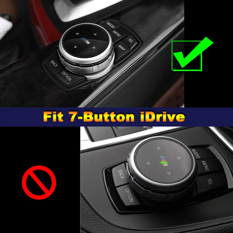 Xotic Tech 1 Set Multimedia Knob Controller Wheel Replacement Cover w/Two Different Style Button Stickers for BMW 1 3 5 Series X1 X 3 X5 X 6 iDrive (Silver) Silver - LeoForward Australia