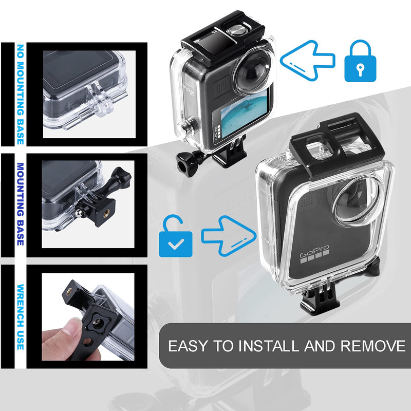  [AUSTRALIA] - Waterproof Case for Gopro Max Action Camera, Underwater Diving Protective Housing 40M with Bracket Accessories