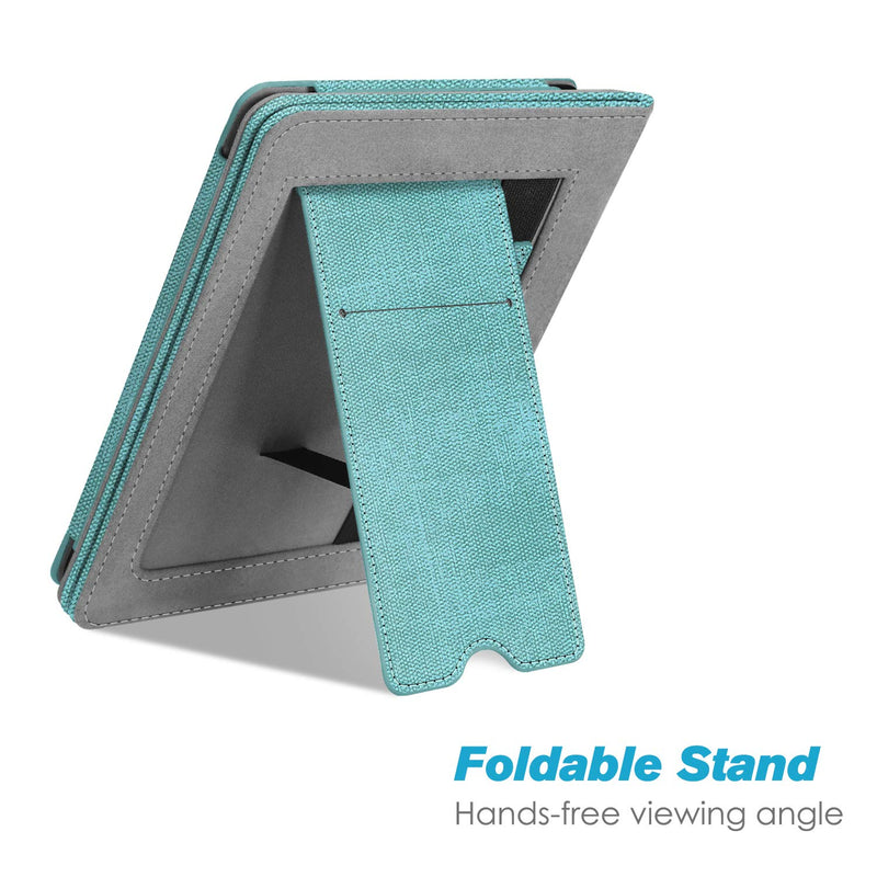  [AUSTRALIA] - Fintie Stand Case for 6" Kindle Paperwhite (Fits 10th Generation 2018 and All Paperwhite Generations Prior to 2018) - Premium PU Leather Sleeve Cover with Card Slot and Hand Strap, Turquoise/Brown D-Turquoise/Brown