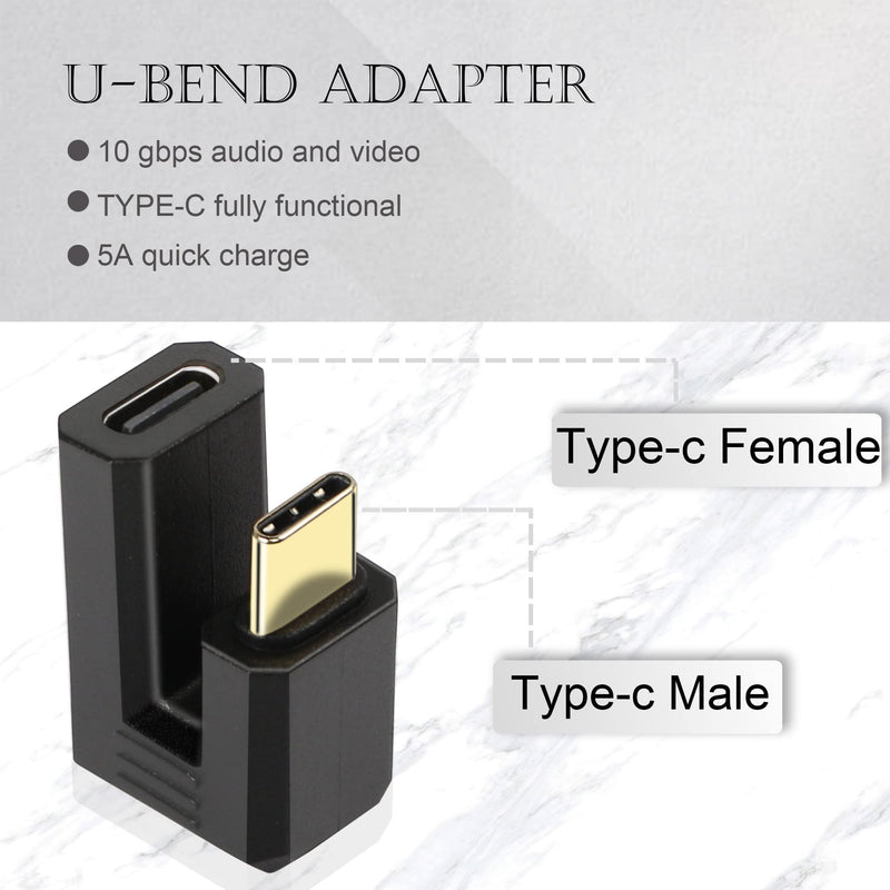  [AUSTRALIA] - GINTOOYUN U Shape USB 3.1 Type C 180 Degree Adapter, Type C Male to Female Extension Adapter, Support Audio Video 4K60hz Resolution 10Gbps Transmission, for Mobile Phone, Tablet, Laptop(2 Pack)