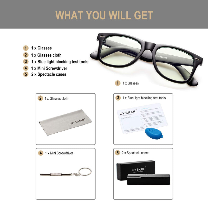 GY Snail Blue Light Blocking Glasses for Men, Safety Gaming Eyeglasses, Eye Strain Fatigue Relief and Better Sleep Black Frame White Lens - LeoForward Australia