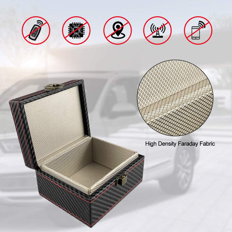  [AUSTRALIA] - Faraday Box for Car Keys, FOXNSK Leather Signal Blocker Box for Car Keys Fob Phones Cards Keyless Entry RFID Signal Blocker & Anti-Theft Faraday Box Cage (Small)