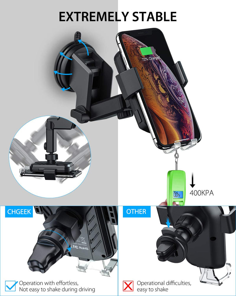  [AUSTRALIA] - Wireless Car Charger, CHGeek 15W Fast Charging Auto Clamping Car Mount Phone Holder fit for iPhone 14 13 12 11 Pro Max Xs MAX XS XR X 8+, Samsung Galaxy S23 Ultra S22 S21 S20 10+ S9+ Note 9, etc
