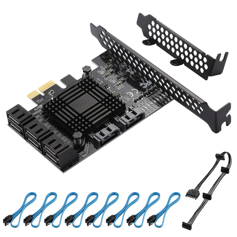  [AUSTRALIA] - BEYIMEI PCIe SATA Card 8 Ports, PCI-E X1 3.0 Gen3 (6Gbps) Controller Card with 8 SATA Cables, Power Splitter Cable and Low Profile Bracket,SATA 3.0 Controller Expansion Card (ASM1064+JMB575) 8 SATA (ASM1064)